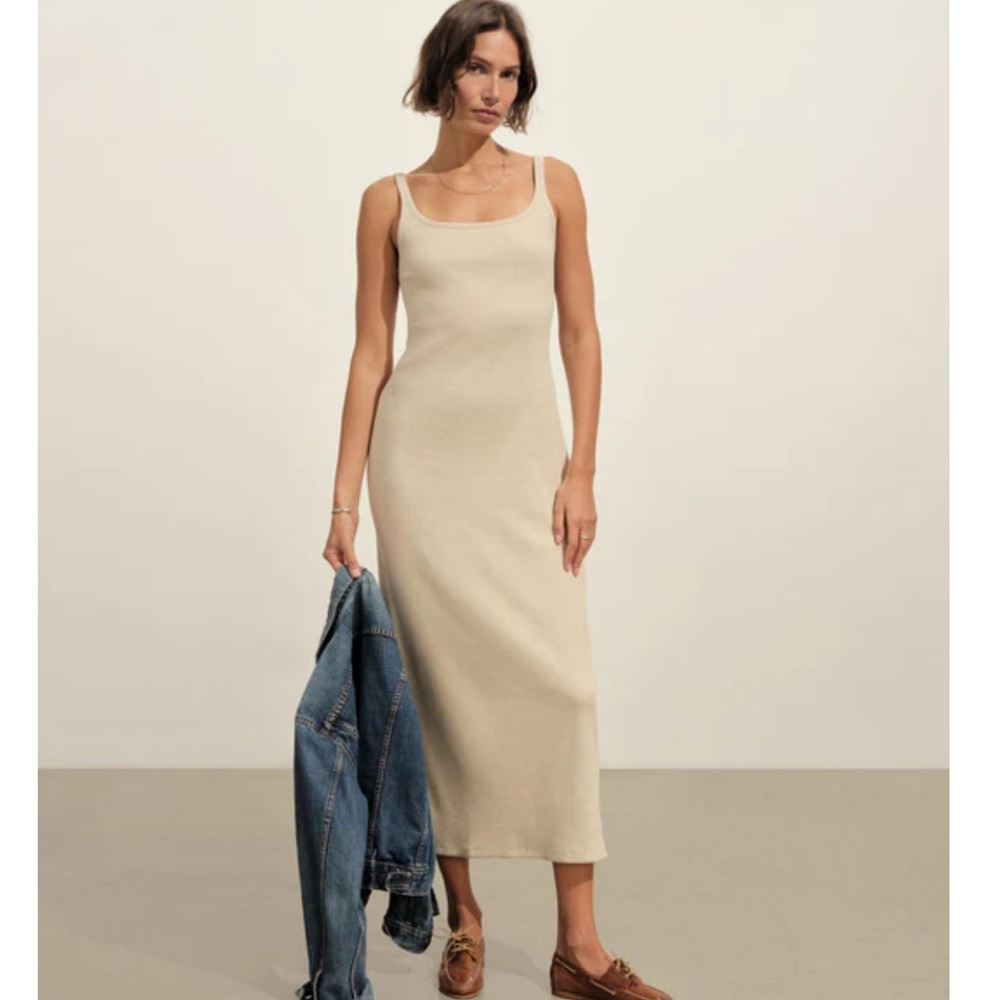 Buck Mason SURPLUS RIB SCOOP NECK TANK DRESS, MARLED BIRCH, L, UNWORN